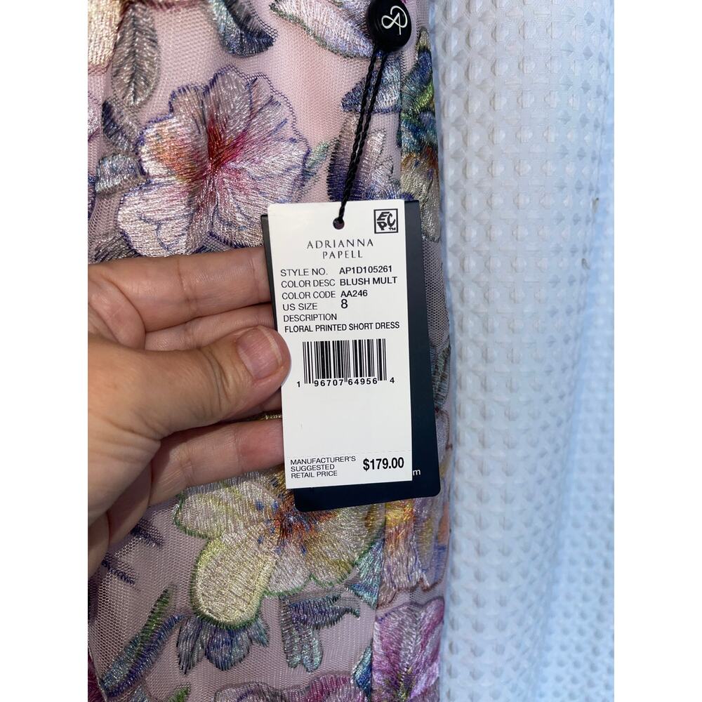 Adrianna Papell Floral Embroidered Mesh Sheath Dress Blush Pink Size 8 NWT - Picture 6 of 12